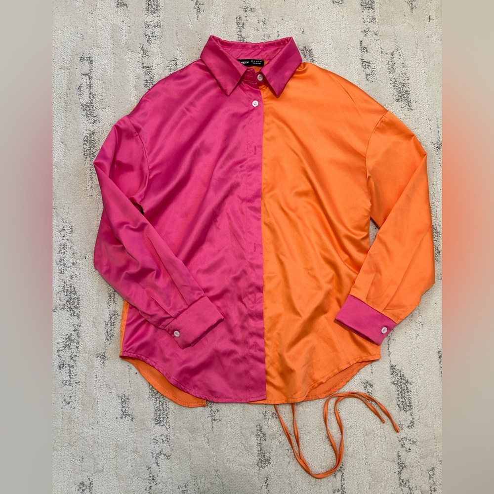 Open back button down two colored shirt